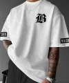 LB Baskılı Ön Arka Oversize Bisiklet Yaka Kısa Kol T-shirt - Beyaz
