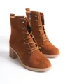 LENA Bağcıklı Fermuarlı Ortopedik Taban Topuklu Süet Kadın Bot STT - Taba