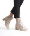 LENA Bağcıklı Fermuarlı Ortopedik Taban Topuklu Süet Kadın Bot  STT - Ten