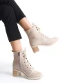 LENA Bağcıklı Fermuarlı Ortopedik Taban Topuklu Süet Kadın Bot  STT - Ten
