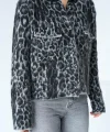 Leopar Desen Jakarlı Hırka  SiyahAçık Gri