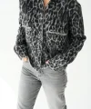 Leopar Desen Jakarlı Hırka  SiyahAçık Gri