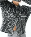 Leopar Desen Jakarlı Hırka  SiyahAçık Gri