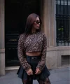 Leopar desenli Uzun Kollu Crop - Leopar