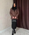Leopar Yakası Kürk Garnili Desenli Ceket