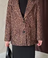 Leopar Yakası Kürk Garnili Desenli Ceket