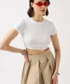 Likralı Basic Crop T-Shirt