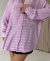 Lila Ekoseli Klasik Gömlek