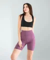Lila Fitilli Push Up Toparlayıcı Biker Spor Tayt