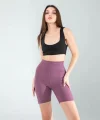 Lila Fitilli Push Up Toparlayıcı Biker Spor Tayt