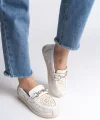 LILY Bağcıksız Ortopedik Rahat Taban Çiçek Desenli Kadın Babet Ayakkabı  CKT - Beyaz