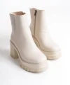 LISSE Fermuarlı Ortopedik Taban Kalın Topuklu Kadın Bot CKT - Krem