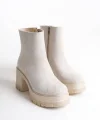 LISSE Fermuarlı Ortopedik Taban Kalın Topuklu Süet Kadın Bot  SKT-  Krem