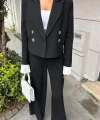 Manşetleri Garnili Kruvaze Ceketli Takım 10168