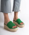 MARLA Dolgu Topuklu Ortopedik Taban Hasır Görünümlü Triko Kadın Terlik  TKT - Yeşil