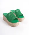 MARLA Dolgu Topuklu Ortopedik Taban Hasır Görünümlü Triko Kadın Terlik  TKT - Yeşil