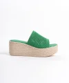 MARLA Dolgu Topuklu Ortopedik Taban Hasır Görünümlü Triko Kadın Terlik  TKT - Yeşil
