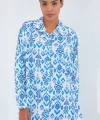 Mavi Beyaz Desenli Oversize Saten Gömlek 3985