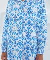 Mavi Beyaz Desenli Oversize Saten Gömlek 3985