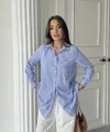 Mavi Çizgili Uzun Gömlek