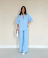 Mavi Önü Tek Düğmeli Ceket Pantolon Takım
