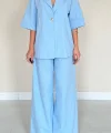 Mavi Önü Tek Düğmeli Ceket Pantolon Takım