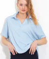 Mavi Oversize Polo Yaka Örme Bluz 0486