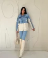 Mavi Triko Garnili Kot Ceket