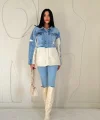 Mavi Triko Garnili Kot Ceket