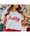 Merry Baskılı T-shirt - Beyaz