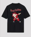 Merry Christmas Baskılı Noel Babalı T-shirt - Siyah
