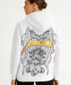 Metallica İki İplik Kapüşonlu Ön Ve Arka Baskılı Hoodie - Beyaz