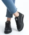 MINA Bağcıklı Ortopedik Taban Kadın Sneaker Spor Ayakkabı  CST - Siyah/Gümüş