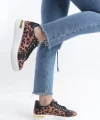 MINA Bağcıklı Ortopedik Taban Leopar Desenli Kadın Sneaker Spor Ayakkabı  TBT - Kahverengi