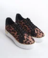 MINA Bağcıklı Ortopedik Taban Leopar Desenli Kadın Sneaker Spor Ayakkabı  TBT - Kahverengi