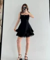 Mini Askılı Elbise - Siyah