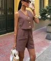 Mini Yelekli Şortlu Keten Takım 10176-08