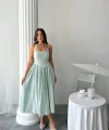 Mint Boyundan Bağlamalı Keten Elbise