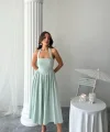 Mint Boyundan Bağlamalı Keten Elbise