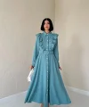 Mint Fırfırlı Dantelli Elbise