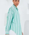 Mint Yeşili Beyaz Çizgili Oversize Keten Gömlek 20251