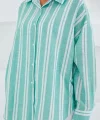 Mint Yeşili Beyaz Çizgili Oversize Keten Gömlek 20251
