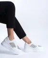 MIPA Bağcıklı Ortopedik Taban Simli Kadın Sneaker Spor Ayakkabı  CBT - Beyaz