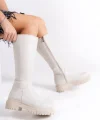 MIRA Bağcıksız Fermuarlı Ortopedik Taban Kadın Çizme CKT - Krem