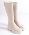 MIRA Bağcıksız Fermuarlı Ortopedik Taban Kadın Çizme CKT - Krem