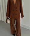 MODAL 4 DÜĞME ASTARSIZ CEKET - PANTOLON TAKIM - Kahverengi