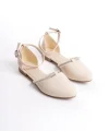MONICA Tokalı Ortopedik Rahat Taban Taş Detaylı Kadın Babet Ayakkabı  CKT - Krem
