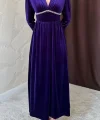 Mor Göğüs Altı Taşlı Elbise