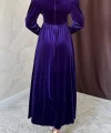 Mor Göğüs Altı Taşlı Elbise