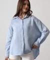 Müslin Uzun Kol Gömlek - Bebe Mavisi